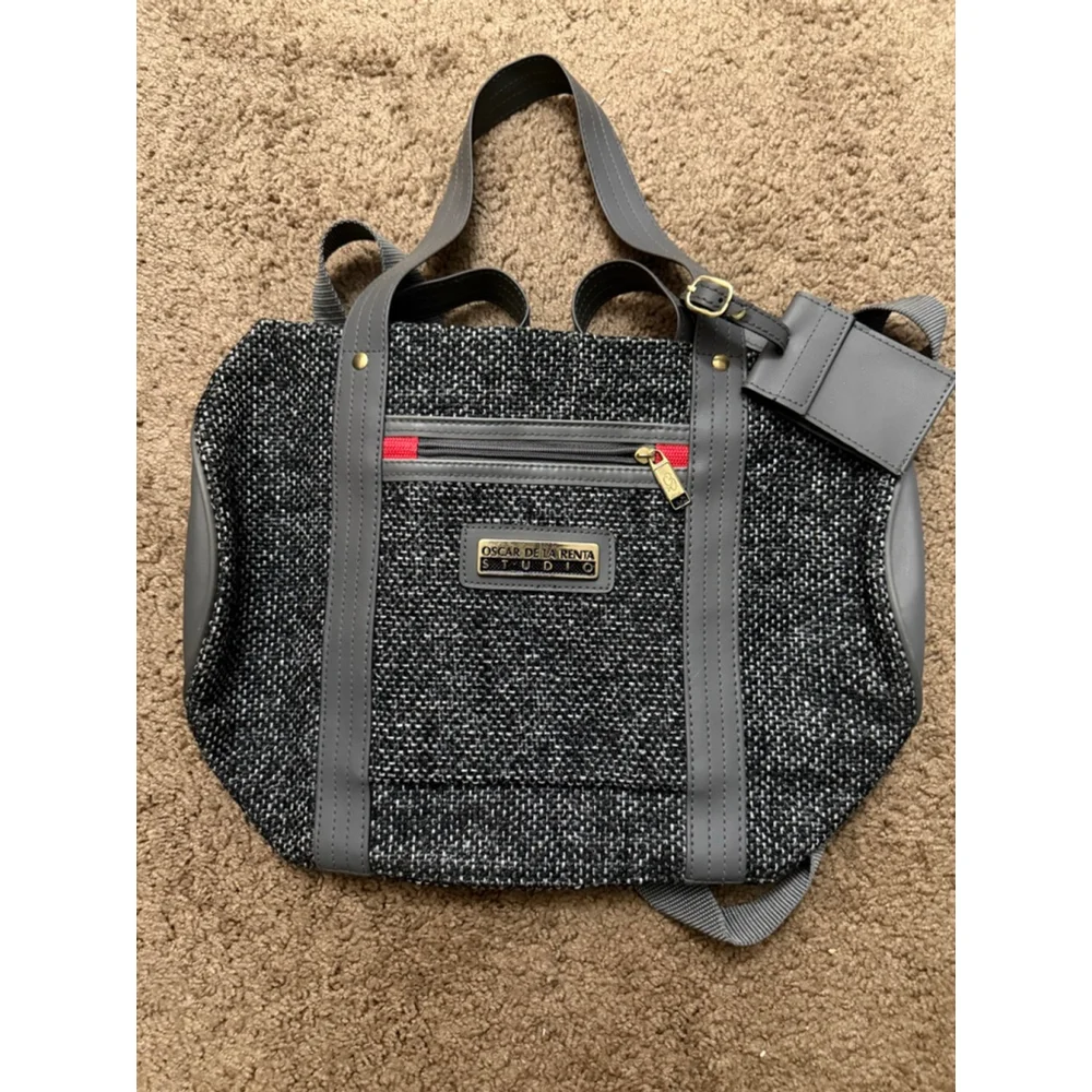 Men’s Oscar de la Renta Gray Black Tweed small duffle Bag One Size